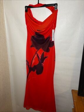 Princess Polly Red Floral Cowl Maxi Dress with Black Bloom